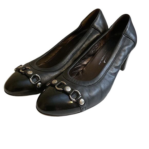 AGL Attilio Giusti Leombruni Heels Women’s Shoes Size 7.5 M/37.5 Black Cap Toe - Picture 1 of 12